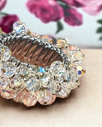 Vintage 1950s Clear AB crystal bead expansion bracelet silver finish cha…