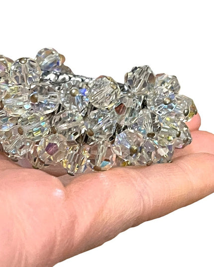 Vintage 1950s Clear AB crystal bead expansion bracelet silver finish cha…