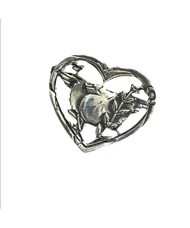 Vintage Coro Pegasus brooch sterling silver 925 Bird & heart etched 1950s