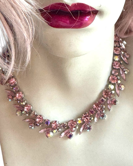 - Stunning mid century 1950s Pink Sherman Crystal fancy necklace silver me…