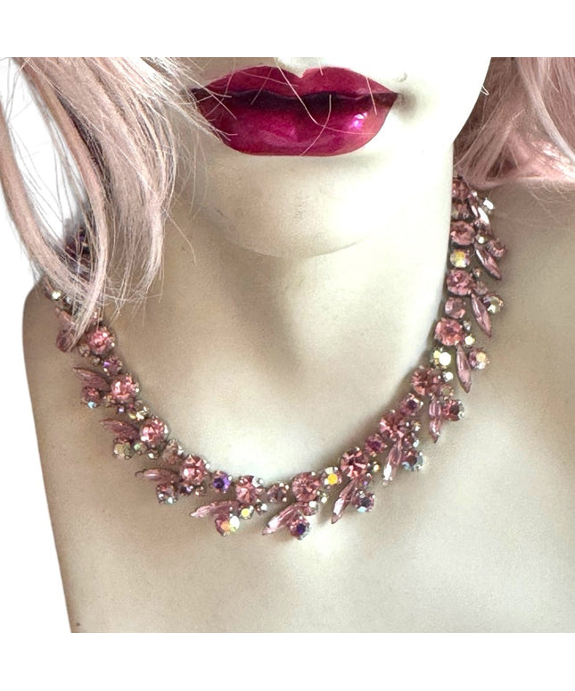 - Stunning mid century 1950s Pink Sherman Crystal fancy necklace silver me…