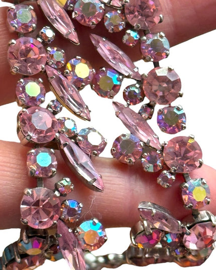 - Stunning mid century 1950s Pink Sherman Crystal fancy necklace silver me…