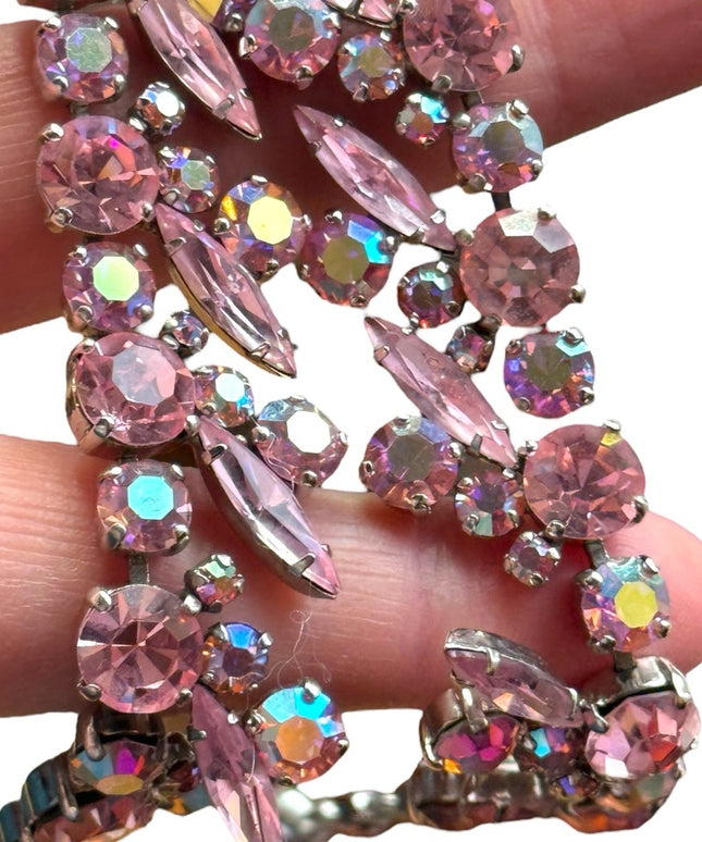 - Stunning mid century 1950s Pink Sherman Crystal fancy necklace silver me…