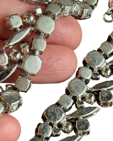 - Stunning mid century 1950s Pink Sherman Crystal fancy necklace silver me…