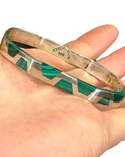 Vintage sterling silver 925 malachite bangle Mexico
