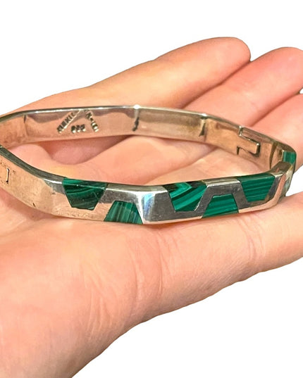 Vintage sterling silver 925 malachite bangle Mexico