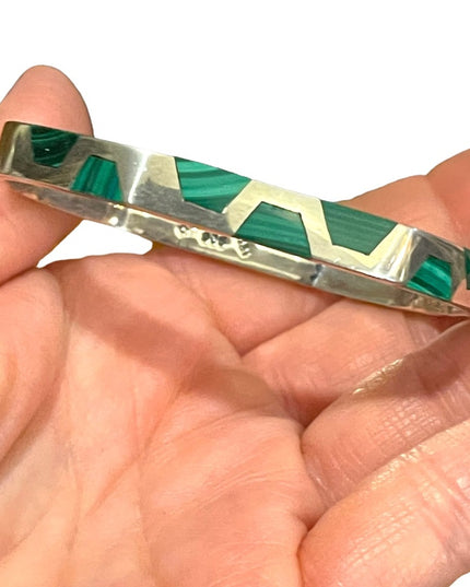 Vintage sterling silver 925 malachite bangle Mexico