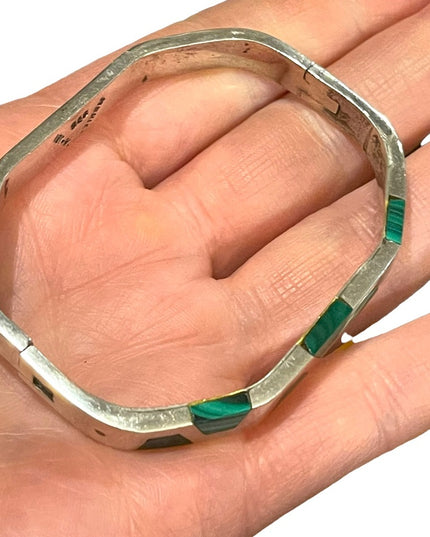 Vintage sterling silver 925 malachite bangle Mexico