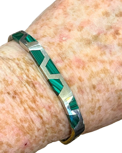 Vintage sterling silver 925 malachite bangle Mexico