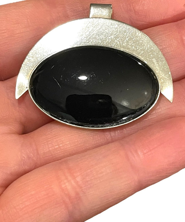 Vintage Sterling silver 925  black Onyx modernist pendant