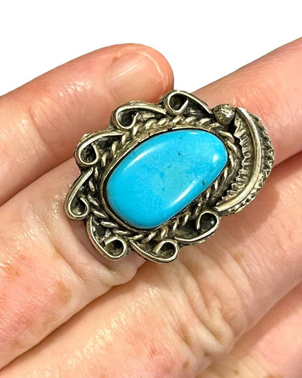 Vintage sterling silver 925 turquois ring Navajo fancy ornate