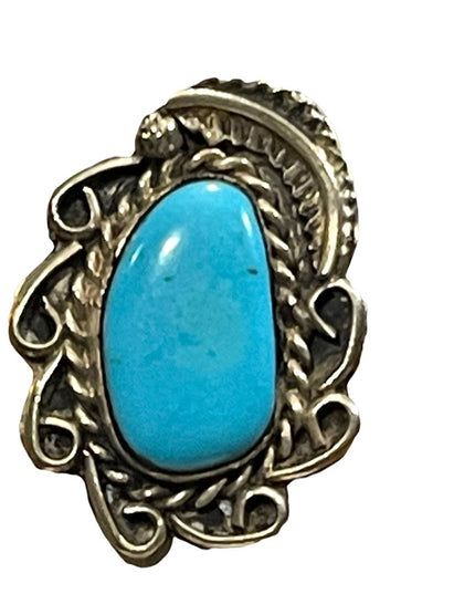 Vintage sterling silver 925 turquois ring Navajo fancy ornate