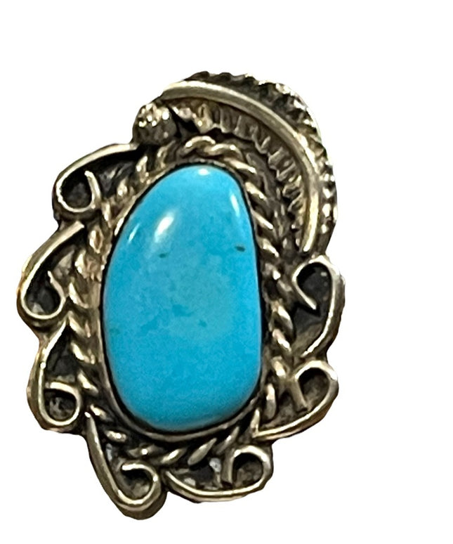Vintage sterling silver 925 turquois ring Navajo fancy ornate