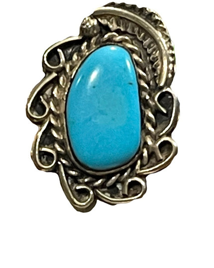 Vintage sterling silver 925 turquois ring Navajo fancy ornate