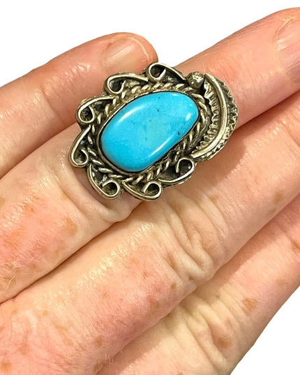 Vintage sterling silver 925 turquois ring Navajo fancy ornate