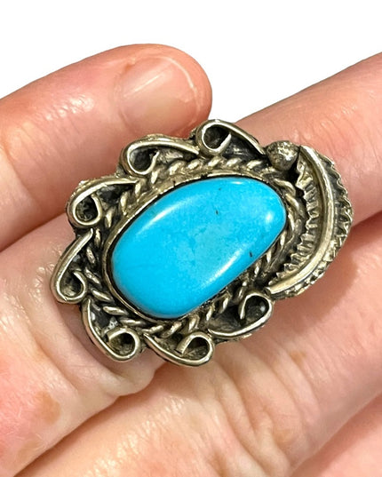 Vintage sterling silver 925 turquois ring Navajo fancy ornate