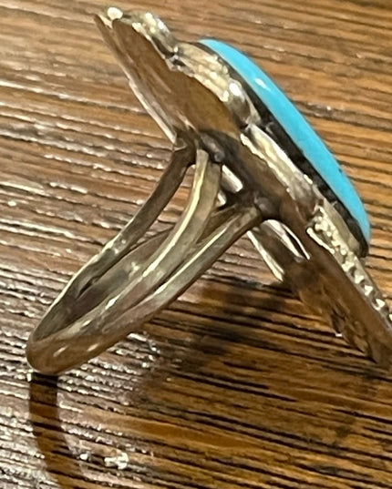 Vintage sterling silver 925 turquois ring Navajo fancy ornate
