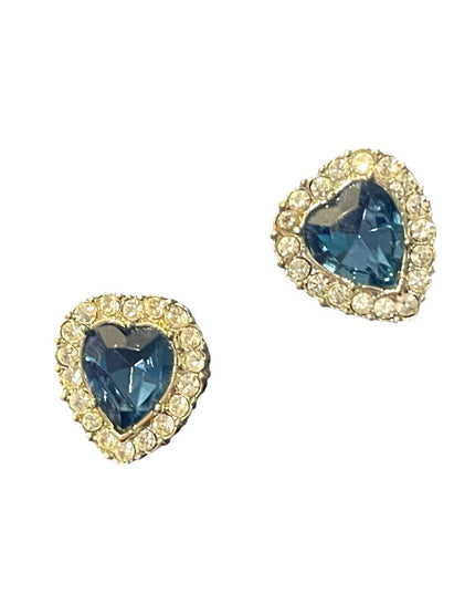 Stunning cute blue crystal heart AVON vintage clip on earrings silver fi…