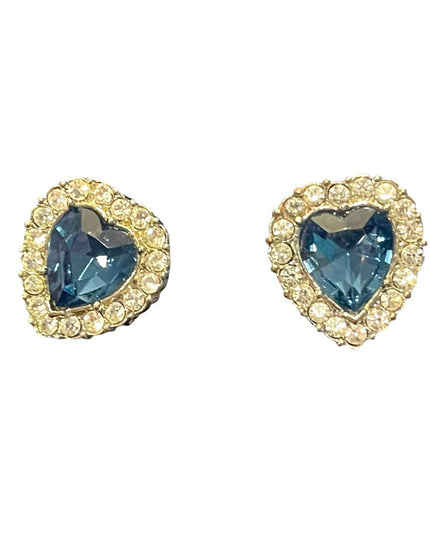 Stunning cute blue crystal heart AVON vintage clip on earrings silver fi…