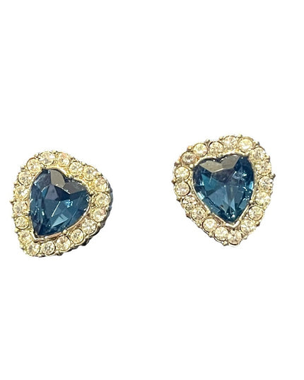 Stunning cute blue crystal heart AVON vintage clip on earrings silver fi…