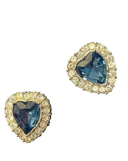 Stunning cute blue crystal heart AVON vintage clip on earrings silver fi…