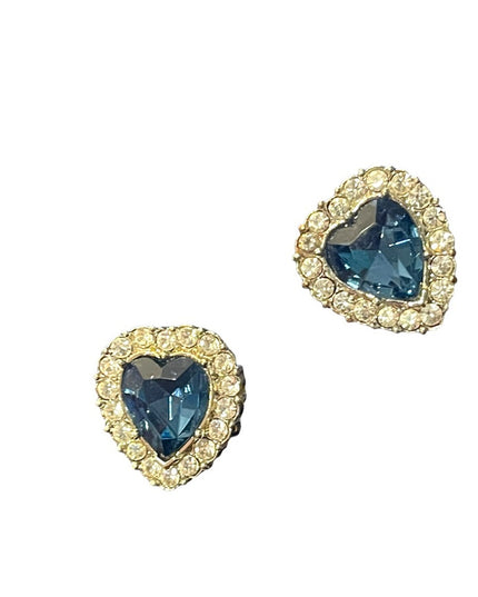 Stunning cute blue crystal heart AVON vintage clip on earrings silver fi…