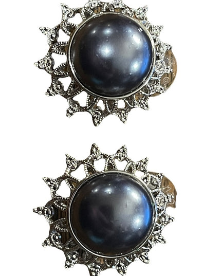 Joan Rivers faux gray pearl silver finish round pierced earrings
