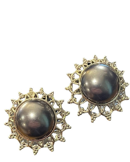 Joan Rivers faux gray pearl silver finish round pierced earrings