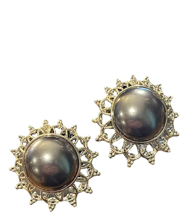 Joan Rivers faux gray pearl silver finish round pierced earrings