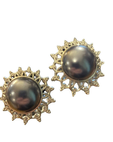 Joan Rivers faux gray pearl silver finish round pierced earrings