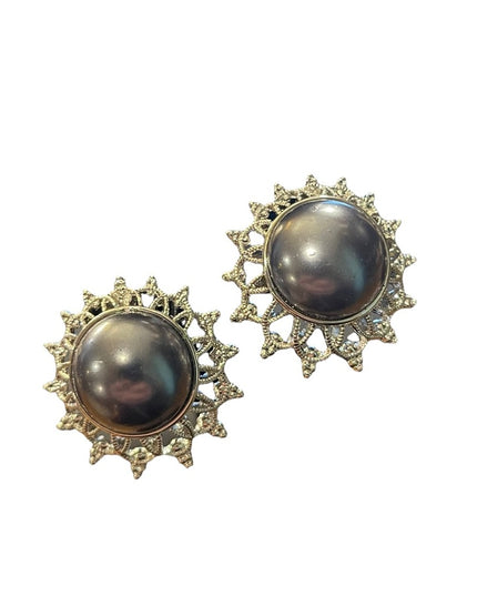 Joan Rivers faux gray pearl silver finish round pierced earrings