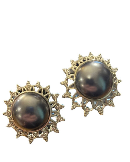 Joan Rivers faux gray pearl silver finish round pierced earrings