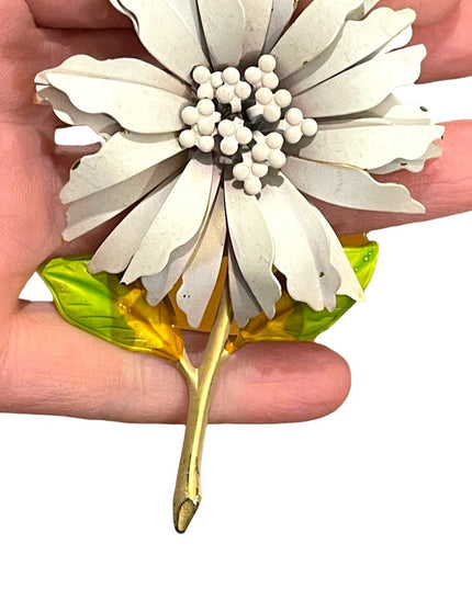Vintage 1950s Large  Metal flower brooch pastel pink