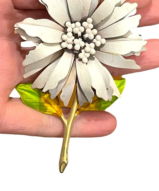 Vintage 1950s Large  Metal flower brooch pastel pink