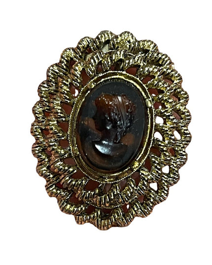 Vintage antiqued gold finish Gerrys Cameo high relief brooch