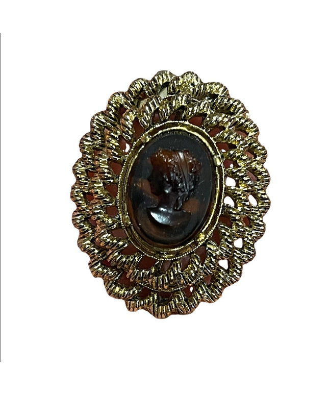 Vintage antiqued gold finish Gerrys Cameo high relief brooch