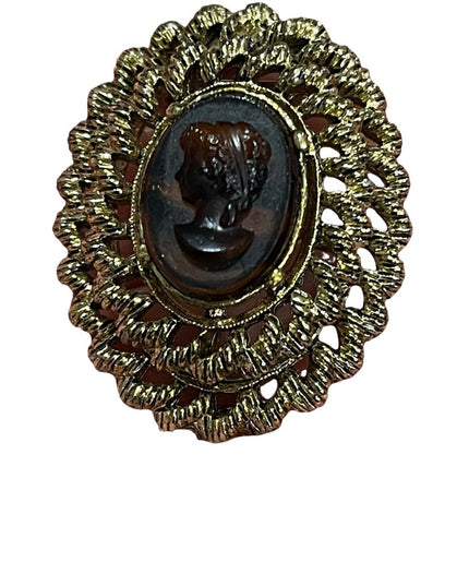 Vintage antiqued gold finish Gerrys Cameo high relief brooch