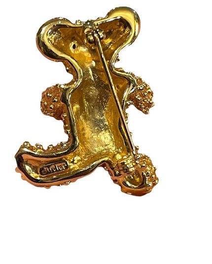 - Vintage 1980s Butler FAC gold finish crystal textured bear brooch