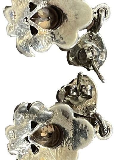 Sterling silver 925  citrine glass marcasite fancy dangle pierced earrin…