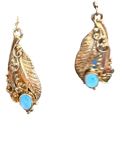 Vintage Sterling Silver 925 leaf Native American Earrings turquois Navajo