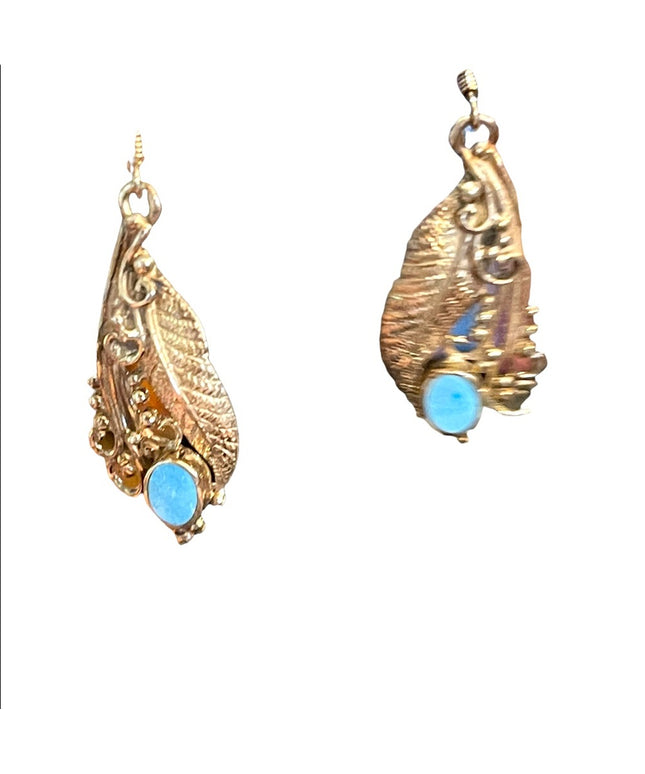 Vintage Sterling Silver 925 leaf Native American Earrings turquois Navajo