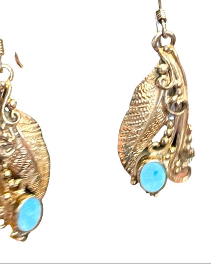 Vintage Sterling Silver 925 leaf Native American Earrings turquois Navajo