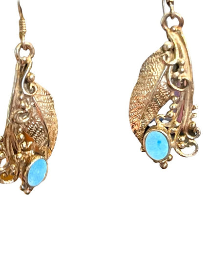 Vintage Sterling Silver 925 leaf Native American Earrings turquois Navajo