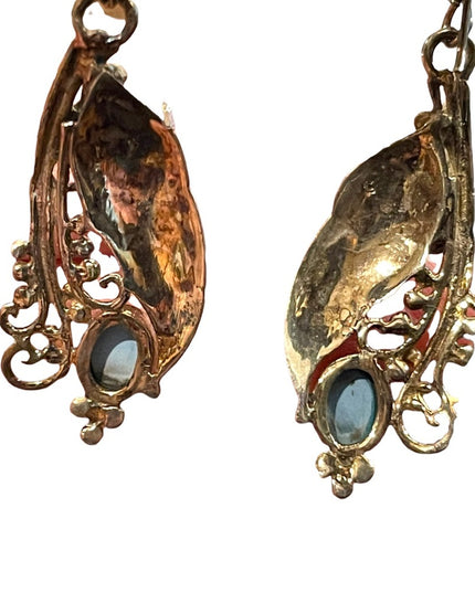 Vintage Sterling Silver 925 leaf Native American Earrings turquois Navajo
