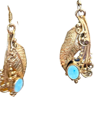 Vintage Sterling Silver 925 leaf Native American Earrings turquois Navajo