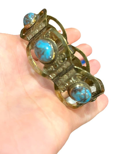 Vintage 1960s Mexico Silver Alpaca turquois fancy bangle bracelet