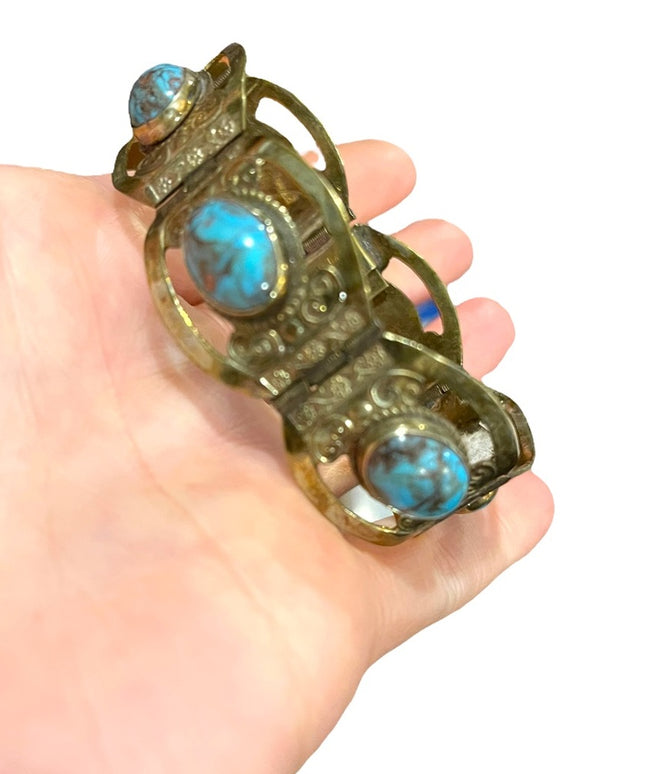 Vintage 1960s Mexico Silver Alpaca turquois fancy bangle bracelet