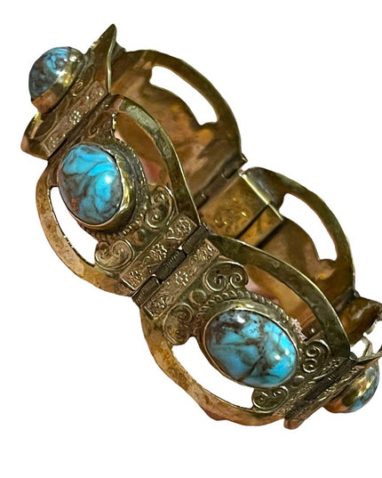 Vintage 1960s Mexico Silver Alpaca turquois fancy bangle bracelet