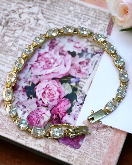 Sterling gold plt fancy Crystal CZ diamond look rhinestone bracelet