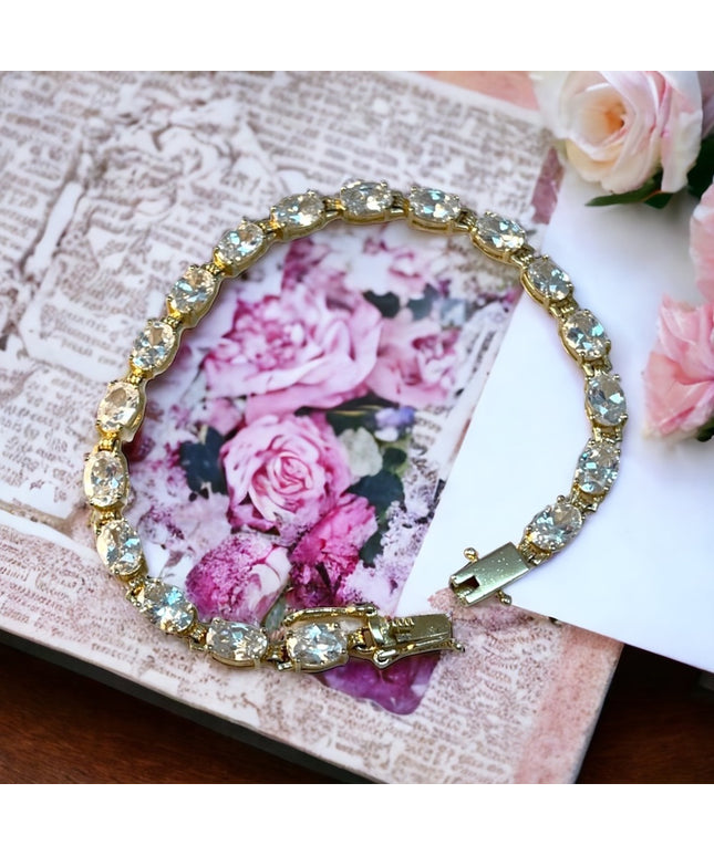 Sterling gold plt fancy Crystal CZ diamond look rhinestone bracelet
